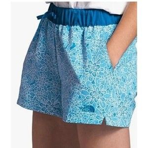 North Face Shorts XL Blue Floral Hawaiian Outdoors Active Quick Dry Zip Pocket